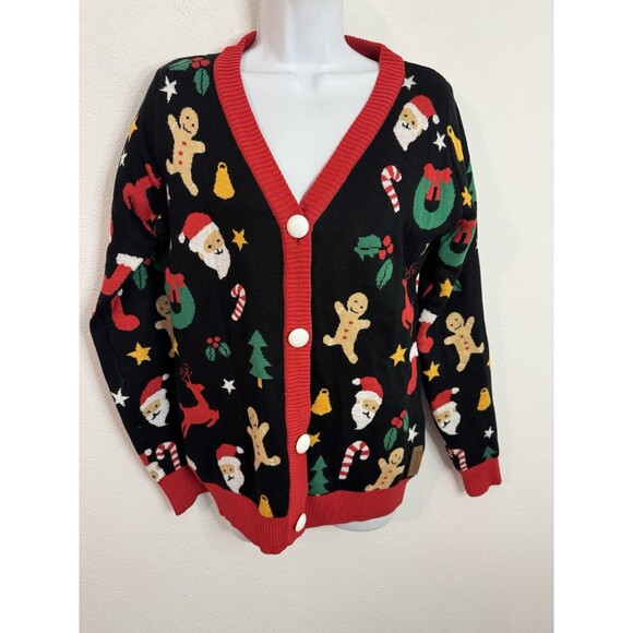 Tipsy Elves Women's Cardigan Ugly Christmas Sweater M Tree Gingerbread NWT - Picture 1 of 10